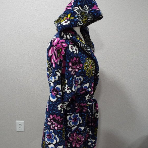 Vera Bradley Plush Blue Floral & Leopard Robe with Pockets / Hood L/XL - Picture 8 of 12